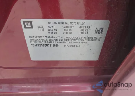 2016 Chevrolet Cruze Limited 1Lt Auto из США, поврежденный, VIN 1G1PE5SB5G7213080